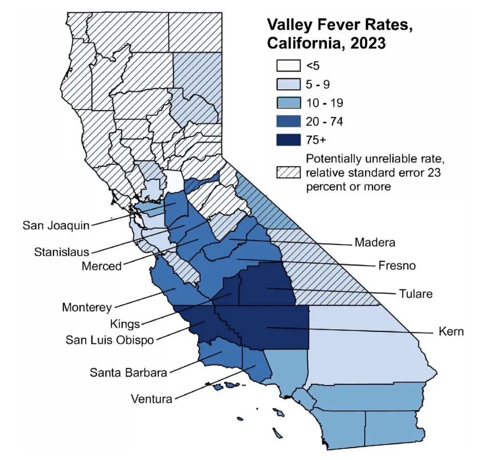 Valley Fever Map Aug 2025